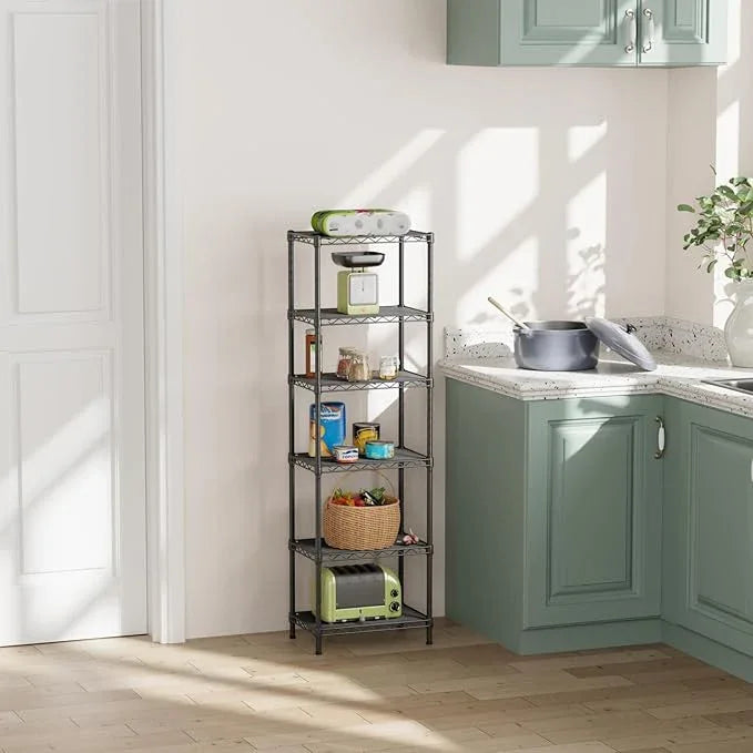 SINGAYE 6 Shelves Bathroom Organizers and Storage Shelf Wire Closet Metal Pantry Kitchen Small Garage Shelving Unit Laundry Room Organization Home Tall Rack Balck 10" D x 16" W x 60”H - ModernBath