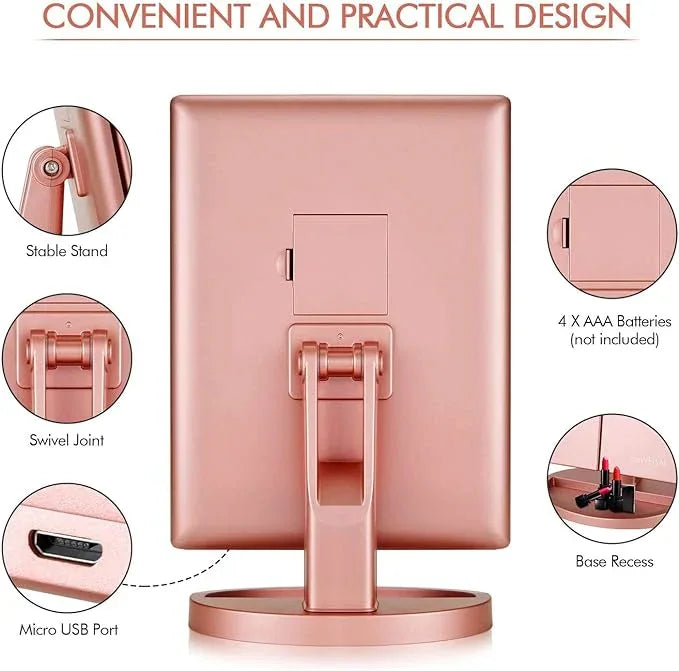 Infitrans Trifold Makeup Mirror Vanity Mirror with Lights,1X 2X 3X Magnification,Touch Control,Adjustable Rotation,Dual Power Supply,Portable Travel Cosmetic Mirror,Birthday Gifts for Women,Teengirls - ModernBath