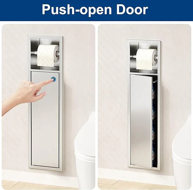 Recessed Toilet Paper Holder, SUS304 Stainless Steel Rustproof Recessed Toilet Paper Holder with Storage Cabinet, in Wall Tissue Paper Holder for Bathroom, Brushed Nickel, 4.7" Depth - ModernBath