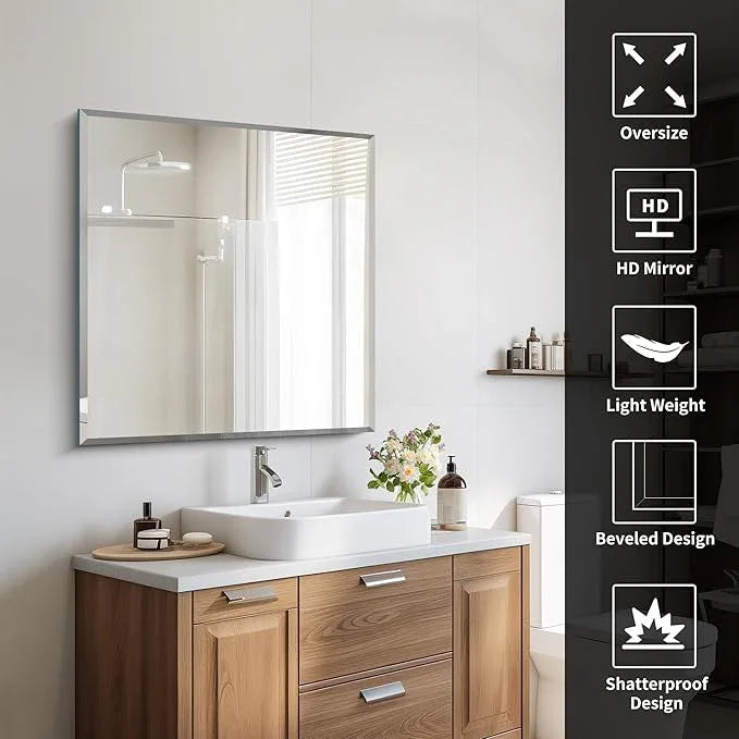 CILIBER Beveled Mirror, 30x30 inch Square Bathroom Mirrors for Wall, Upgraded Shatterproof Frameless Vanity Mirror Over Sink with Beveled Edge for Bathroom,Bedroom,Living Room and Entryway - ModernBath