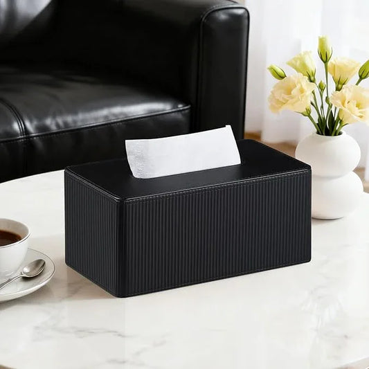Cretkhp PU Leather Tissue Box Cover Rectangle with Magnetic Closure, Modern Tissue Box Holder for Bathroom NightStands Livingroom, Decorative Tissue Holder for 120(3-Ply)/160(2-Ply) Tissue Box (Black) - ModernBath