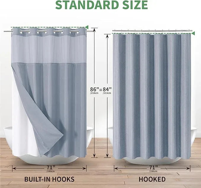 eachope Extra Long No Hook Shower Curtain with Snap-in Fabric Liner Set,Slub Textured Fabric Shower Curtains for Bathroom,Hotel Style Modern Shower Curtain,Water Repellent & Washable,71x86(84),Blue - ModernBath