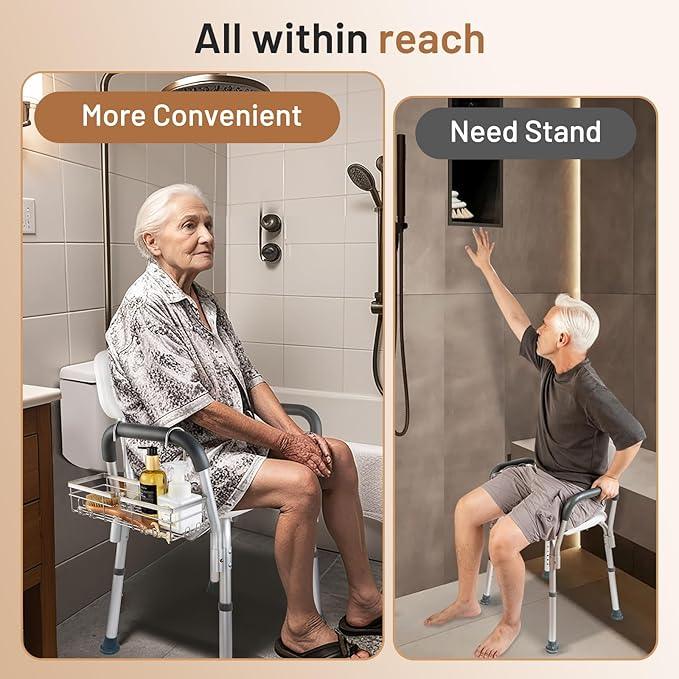 DELLAN Hanging Shower Caddy, Shower Rack with Hooks for Shower & Bath Chair, Bathroom Shower Basket for Elderly, Pregnant, Handicap, Patient - ModernBath