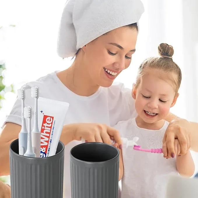 Grey Toothbrush Holders for Bathrooms - 2 Cups Ceramic Toothbrush Toothpaste Holders Set, White Bathroom Tumbler Cups Reusable Toothbrush Mouthwash Cup, Bathroom Counter Organizer. - ModernBath