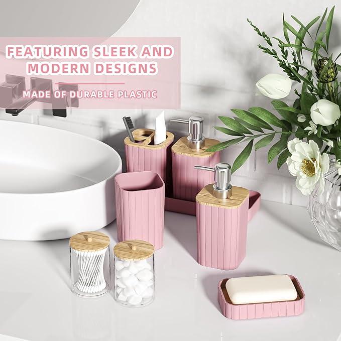 XLHOMO Bathroom Accessories Set - Elegant Pink Bathroom Set, 10PC Bathroom Accessory Set, Toilet Brush, Bathroom Trash Can - ModernBath