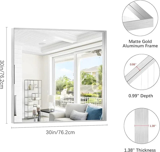 NIMURY Silver Bathroom Mirror, 30x30 Inch Rectangular Framed Mirror, Large Wall Mounted Bathroom Vanity Mirror Over Sink for Bedroom,Restroom, Living Room, Hangs Vertically or Horizontally - ModernBath