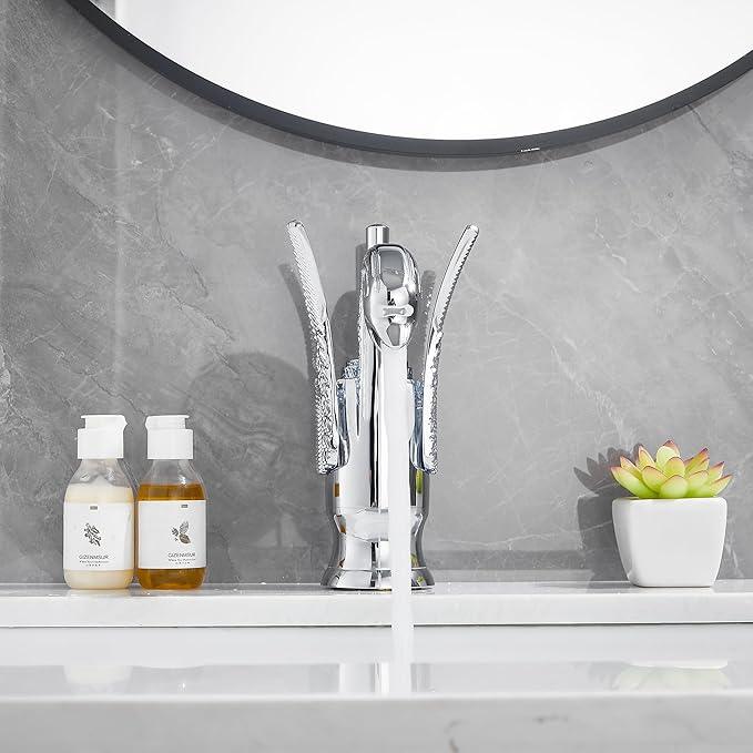 GGStudy Chrome Bathroom Faucet Swan Shape Single Handle One Hole Bathroom Vanity Faucet Basin Tap Deck Mount Lavatory - ModernBath