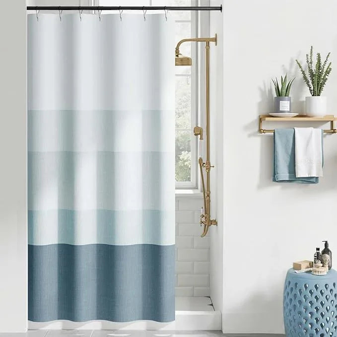 jinchan Small Stall Shower Curtain 36x72 Inches Ombre Ocean Blue Striped Shower Curtains for Bathroom Nautical Gradual Color Waterproof Fabric Minimalist Modern Neutral with 7 Hooks - ModernBath