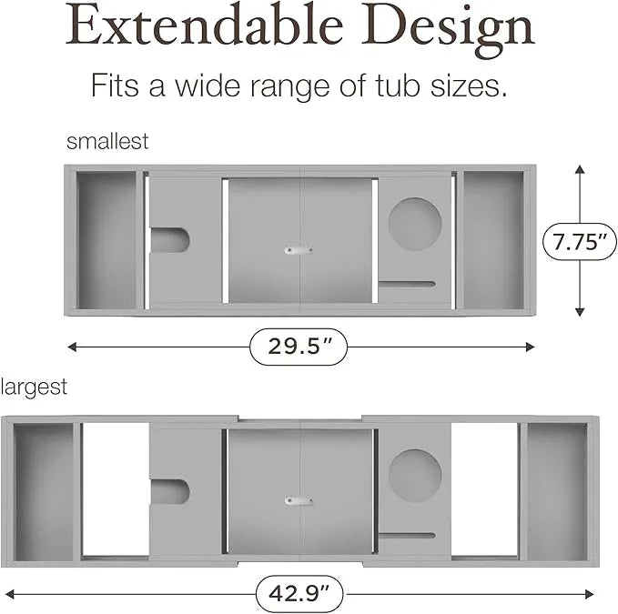 Wooden Bathtub Tray - Foldable & Expandable Bamboo Bath Tray for Tub with Wine Holder, Book & Tablet Stand - Bath Caddy Tray for Bathtub, Spa Bath Accessories, Tub Tray Table, Gift Idea for Her (Gray) - ModernBath