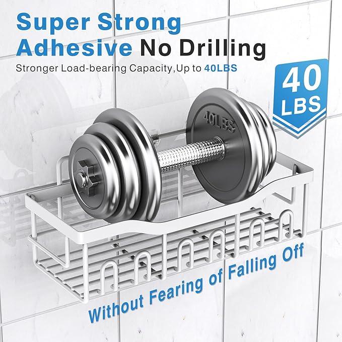 EUDELE 5-Pack Rustproof Stainless Steel Shower Caddy – No Drill Adhesive Bathroom Organizer with Large Capacity, Spacious Shower Shelves for Inside Shower, Kitchen & Home Decor Storage-XL Size - ModernBath