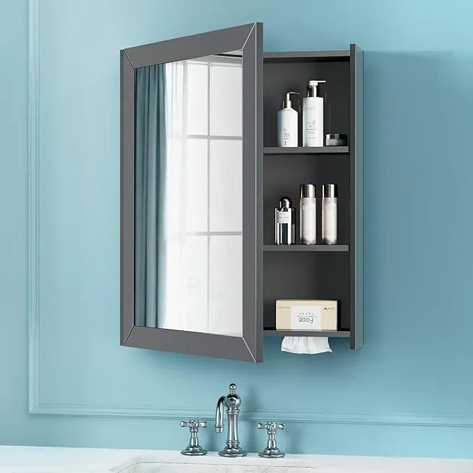 Bathroom Cabinet - Large Single Door 24x30 inchs Wall Cabinet Mirror Medicine Cabinet with Facial Tissues Slot and Multifunctional Storage Area - ModernBath
