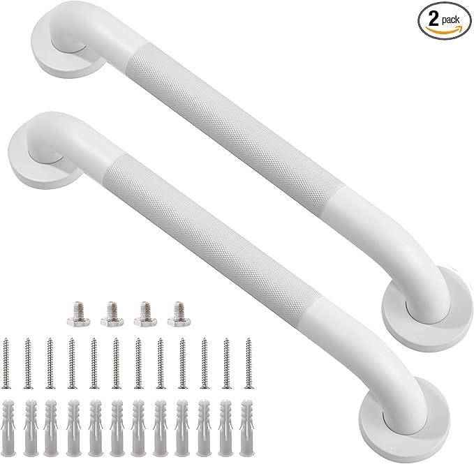 Rackickyer Shower Grab Bar, 2 Pack 16 Inch White Bathroom Grab Bar, 1.25" Diameter 304 Stainless Steel Anti-Slip Grab Bars for Bathtubs and Showers, Handicap Shower Grab Bar for Seniors Elderly - ModernBath