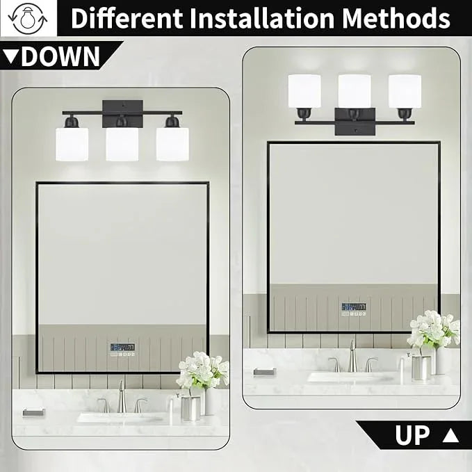 FAISHILAN 3-Light Bathroom Light Fixtures, Black Bathroom Vanity Lights with Milky White Frosted Glass Shades, Black Vanity Light for Bathroom Mirror, Bedroom, Living Room, Vanity Table, E26 Base - ModernBath