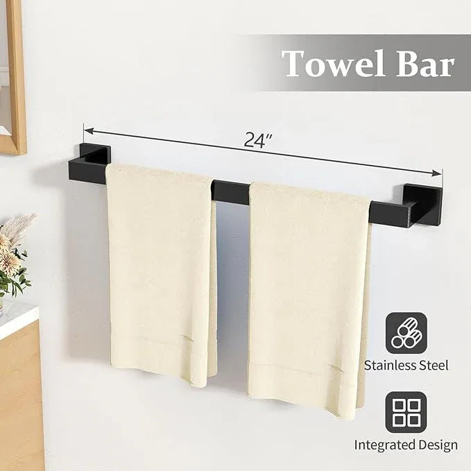 10-Piece Matte Black Bathroom Hardware Accessories Set, 24 inch Towel Bar, Stainless Steel Towel Racks for Bathroom, Bath Towel Bar Set Wall Mounted - ModernBath