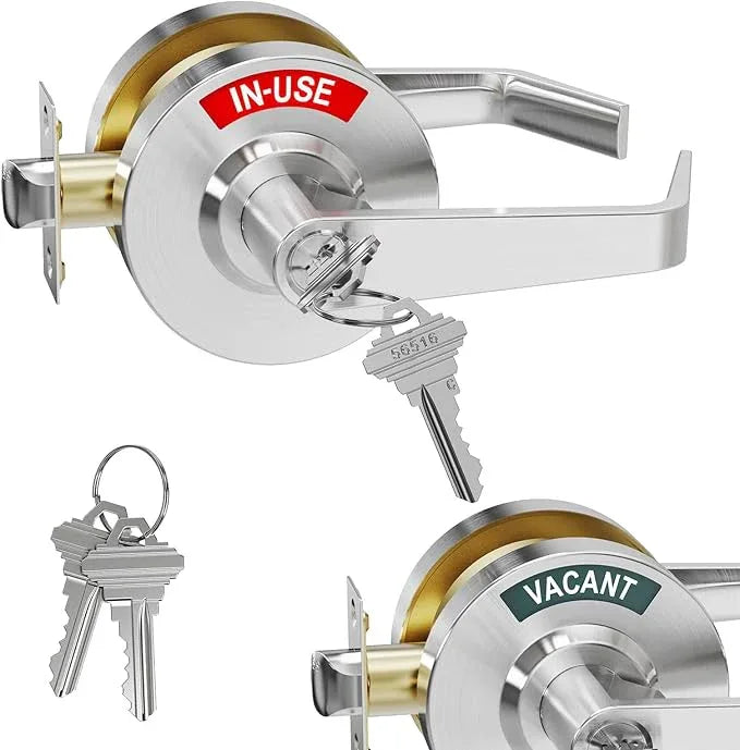 Keyed Entry Vacant Occupied Bathroom Lock, Commercial Door Handle, Occupied Door Handle with Indicator, for Restroom, Store, Hospital and Office, Privacy Door knob/Lever（Key Silver） - ModernBath