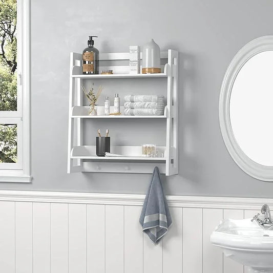 UTEX Bathroom Wall Shelf, Over Toilet Storage Shelf Organizer, 3-Tier Wall Mount Shelf Rack with Hook, White - ModernBath