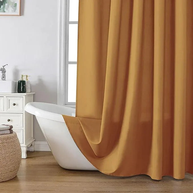 OVZME Zora Solid Gold Shower Curtain for Bathroom, Fabric Shower Curtain- Soft Cloth & Hotel Spa Quality, Water Repellent, Machine Washable Shower Curtain Set with 12 Hooks, Grommets Top, 72Wx72L - ModernBath