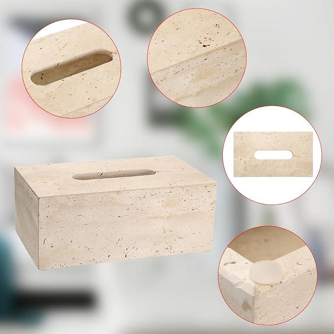 Sumnacon Rectangular Tissue Box Cover Natural Travertine Tissue Cover with Pads,Heavy Duty Stone Tissue Box Holder,Gorgeous Tissue Holder for Toilet Bathroom Kitchen Living Room Table,Light Beige - ModernBath
