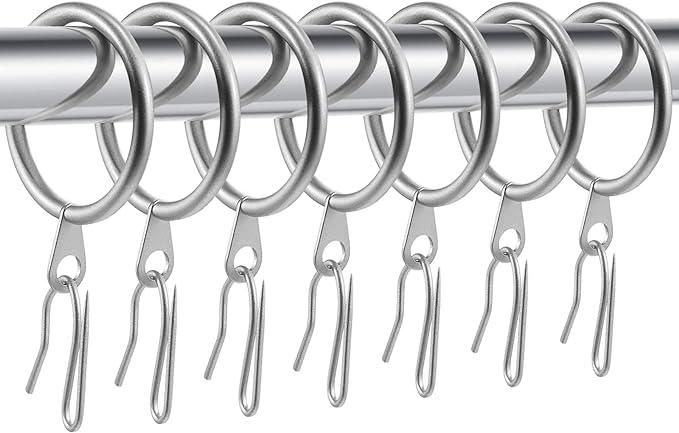 Hotop 30 Pcs Metal Drapery Curtain Rings 0.98/1.26/1.65 inch Interior Diameter and 30 Pcs Hanging Curtain Drapery Pin Hooks for Window Door Shower(Matte Silver,32 mm) - ModernBath