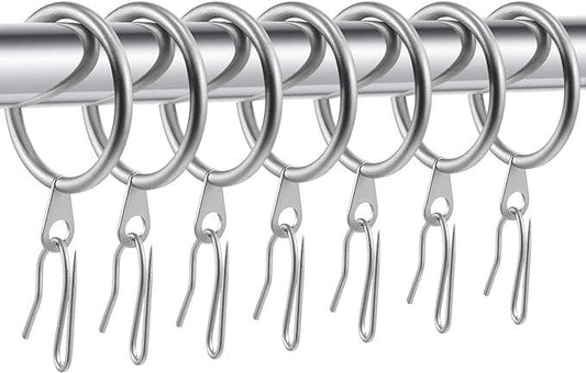 Hotop 30 Pcs Metal Drapery Curtain Rings 0.98/1.26/1.65 inch Interior Diameter and 30 Pcs Hanging Curtain Drapery Pin Hooks for Window Door Shower(Matte Silver,32 mm) - ModernBath