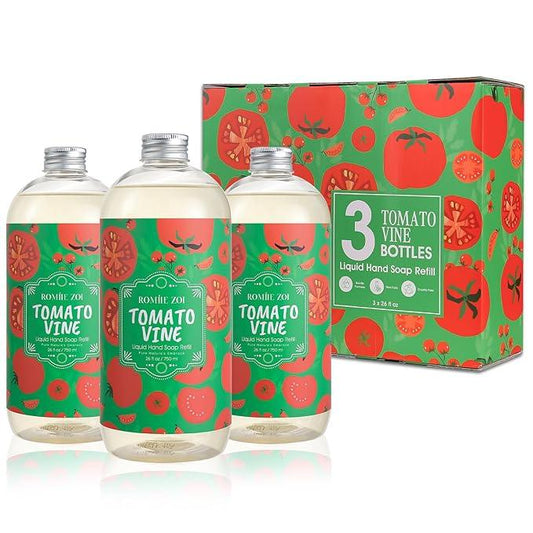 ROMIIE ZOI LIquid Hand Soap Refills Gift Set – Tomato Vine Scent – 3 x 26 Fl Oz Bottles – Plant-Based, Cruelty-Free, Gentle & Moisturizing Formula with Essential Oils – for Bathroom & Kitchen Use - ModernBath