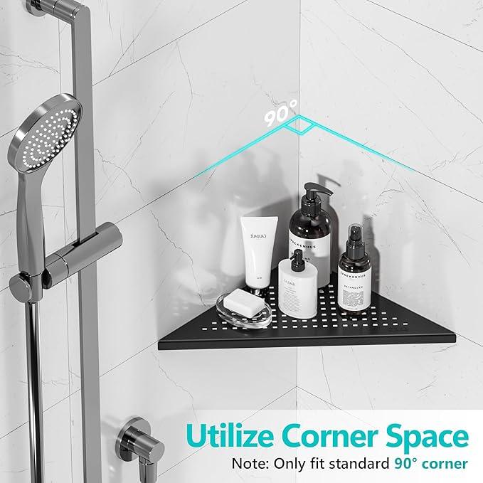 Bathroom Corner Shelf, Recessed 10" Shower Shelf Caddy, SUS304 Stainless Steel Shelf Wall Mount Triangular, No Drilling, Matte Black - ModernBath