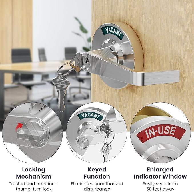 Keyed Entry Vacant Occupied Bathroom Lock, Commercial Door Handle, Occupied Door Handle with Indicator, for Restroom, Store, Hospital and Office, Privacy Door knob/Lever（Key Silver） - ModernBath
