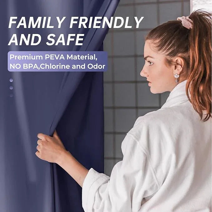 AmazerBath Navy Blue Shower Curtain, Thick PEVA, Heavy Duty Waterproof 72x72 with 3 Weighted Stones and 12 Grommets - ModernBath