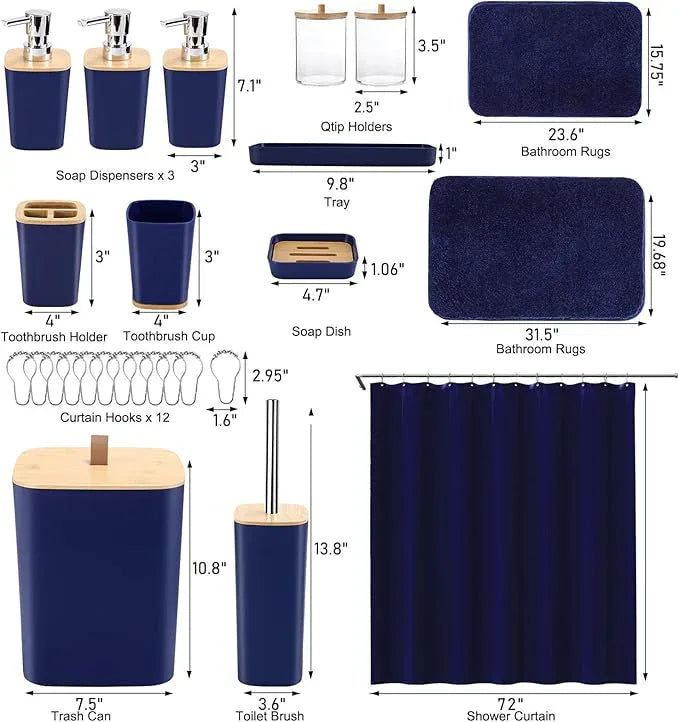 XLHOMO Blue Bathroom Sets with Shower Curtain and Rugs - ModernBath