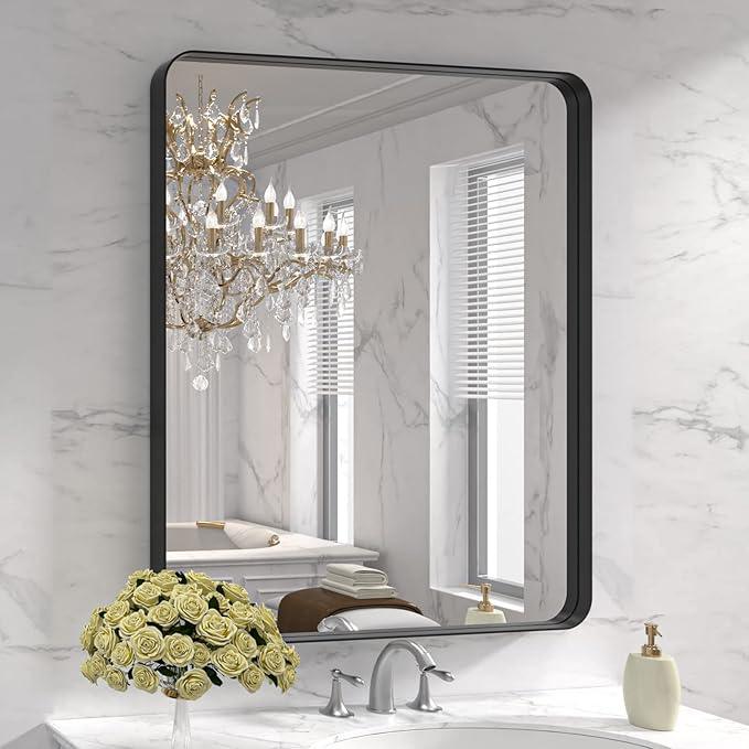 LOAAO 30X36 Inch Black Metal Framed Bathroom Mirror for Wall, Matte Black Bathroom Vanity Mirror Farmhouse, Anti-Rust, Tempered Glass, Hangs Horizontally or Vertically - ModernBath