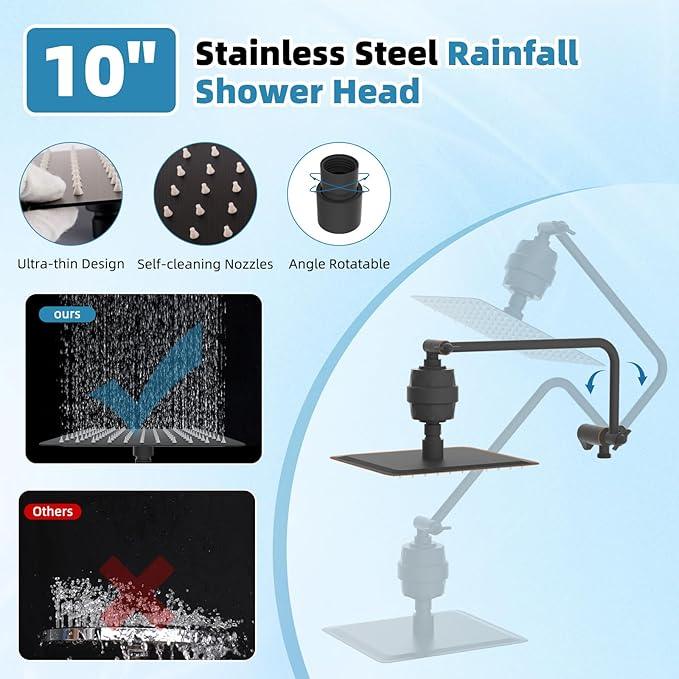Filtered Shower Head, 10" High Pressure 10-Spray Handheld/Rainfall Shower Head Combo with 20 Stage Shower Filter, 11" Shower Extension Arm, 71" Hose, Shower Head Holder, Oil Rubbed Bronze - ModernBath