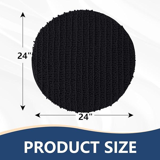 Arotive Luxury Round Chenille Bathroom Rug Mat, Extra Soft Thick Absorbent Shaggy Bath Rugs, Non-Slip Machine Wash Dry Plush Bath Mats for Bathroom, Shower and Tub, 24x24, Black - ModernBath