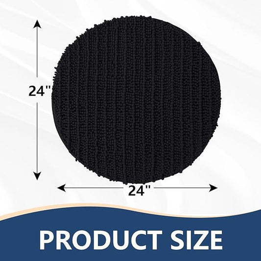Arotive Luxury Round Chenille Bathroom Rug Mat, Extra Soft Thick Absorbent Shaggy Bath Rugs, Non-Slip Machine Wash Dry Plush Bath Mats for Bathroom, Shower and Tub, 24x24, Black - ModernBath