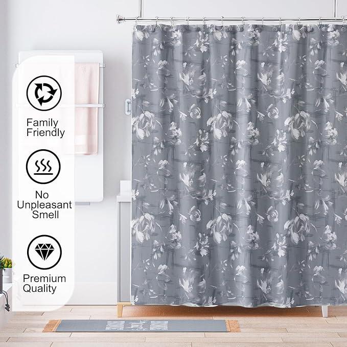 TIKABC Shower Curtain Liner, 4G PEVA Shower Liner, Plastic Waterproof Shower Curtains, with Grommet Holes and 3 Magnetic Weights(Peony Flower) - ModernBath