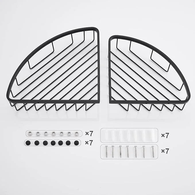 [2 Pack] Corner Shower Caddy Shelf Organizer, Stainless Steel Heavy Duty Rust-Proof Shampoo Holder, Wall Mounted Storage Rack for Bathroom & Kitchen, Matte Black - ModernBath