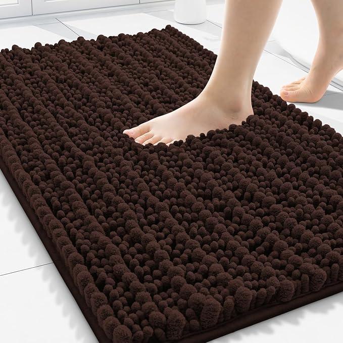 Smiry Bathroom Rugs Mat 30x20, Extra Soft Absorbent Chenille Bath Rugs, Non Slip Rubber Backing Machine Washable Quick Dry Bath Mats for Bathroom Floor, Tub, Shower, Home Decor Accessories, Brown - ModernBath