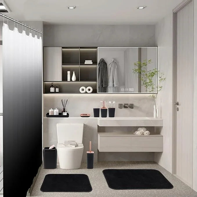 XLHOMO Bathroom Accessory Set–Bathroom Set with Shower Curtain and Rugs, No Slip Bathroom Rugs Super Absorbent, Black Ombre Water-Proof Shower Curtain with Hooks,Black Bathroom Sets Complete for Home - ModernBath