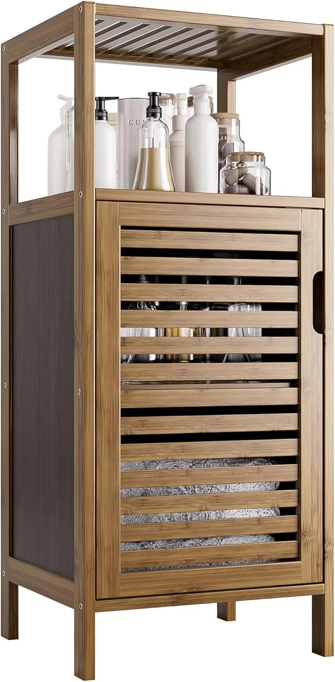 HITNET Bathroom Cabinet, Bamboo Floor Cabinet Free Standing, 4 Tier Sofa Side Storage Cupboard for Living Room Kitchen Bedroom, Walnut - ModernBath