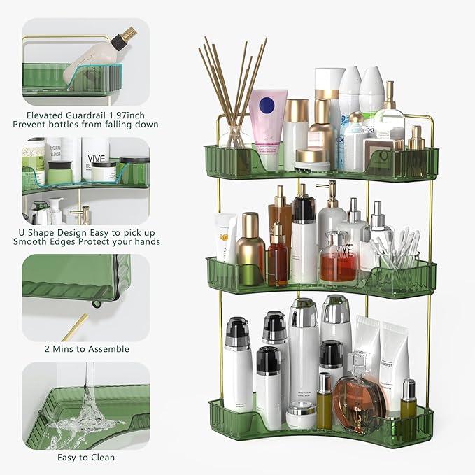 Webetop Corner Bathroom Counter Organizer, Bathroom Makeup Countertop Organizer, Corner Storage Organizers for Vanity, Bathroom，Dresser, Cosmetic, Kitchen Spice Rack Green - ModernBath