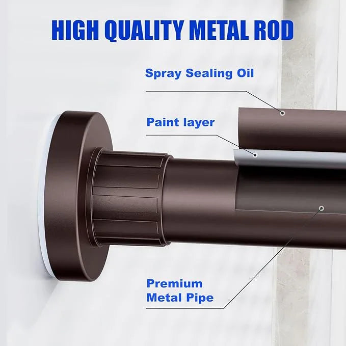 Ausemku Shower Curtain Rod 32-80 Inch Adjustable - 1 Inch Diameter Heavy Duty No drill Spring Tension Shower Rod, Non-Slip Rustproof Telescopic Rod for Bathroom, Brown - ModernBath