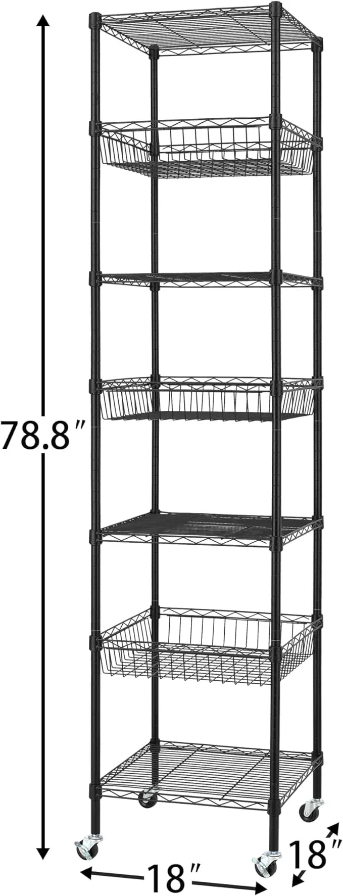 Finnhomy Heavy Duty 7 Tier Wire Shelving Unit with Wheels 18x18x78.8-inches 7 Shelves Metal Storage Rack Thicken Steel Tube, Adjustable Shelving Rack for Kitchen Bathroom Office, NSF Certified, Black - ModernBath