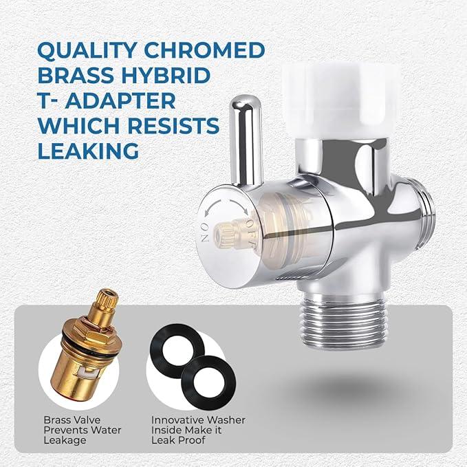 GenieBidet Sparkle Hand Held Bidet Sprayer - Includes Hybrid T Adapter & Stainless Steel Toilet Hose & Precision Knob/w Solid Brass Valve - ModernBath