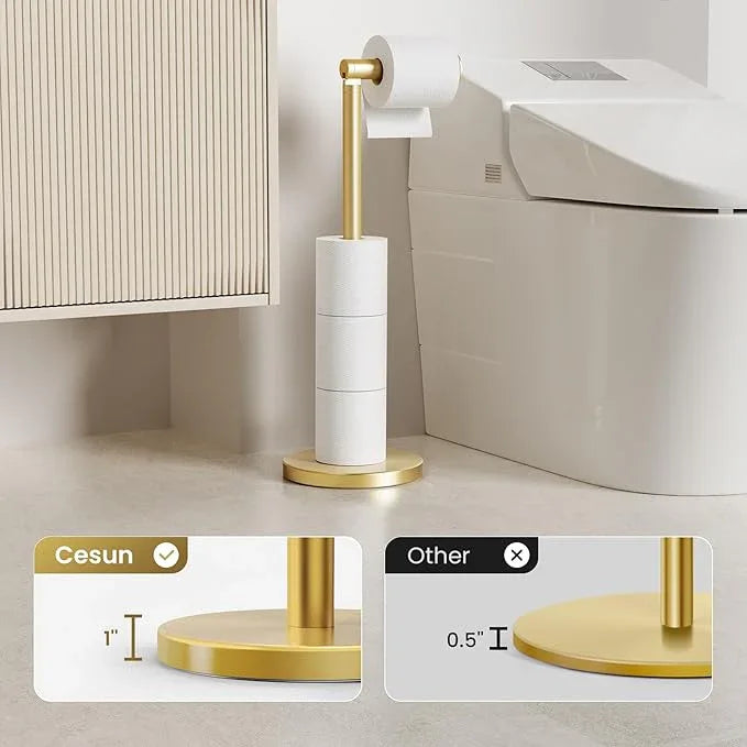 Cesun Toilet Paper Holder Stand Free Standing, Gold Toilet Paper Storage with Heavy Weighted Base, Bathroom Stainless Steel Toilet Paper Roll Holder, Non-Slip, Gold - ModernBath