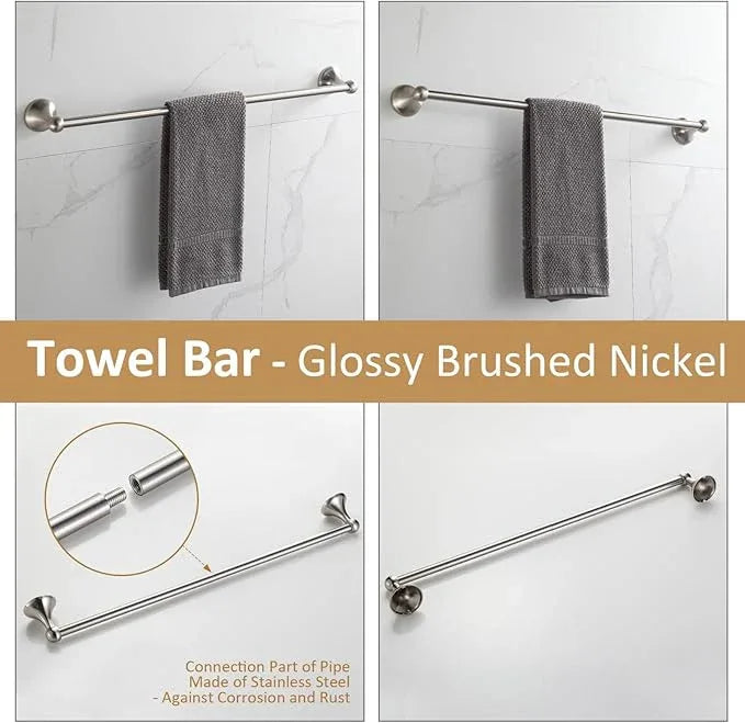 BGL Bathroom Accessories Set, Glossy Stain Nickel Expandable Towel Bar 4-Piece Bathroom Accessory Set Wall Mounted Towel Ring Robe Hook Toilet Paper Holder Towel Holder - ModernBath