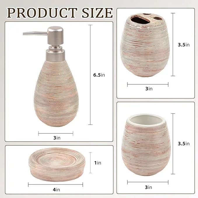 CERBIOR Bathroom Accessories Set,4 Pcs Ceramic Bathroom Decor Accessory,Includes Toothbrush Holder, Toothbrush Cup, Soap Dish for Decorative Countertop and Housewarming Gift(Brown 4pcs) - ModernBath