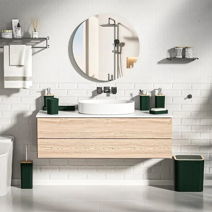 XLHOMO Bathroom Set - Elegant Green Bathroom Set, 10PC Green Bathroom Accessories Set, Bathroom Sets with Toilet Brush, Bathroom Trash Can - ModernBath