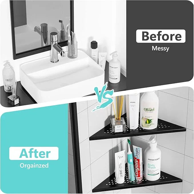 2 Pack Bathroom Corner Shelf, Recessed 12" Corner Shower Shelf, SUS304 Stainless Steel Triangular Wall Mount, No Drilling, Matte Black - ModernBath