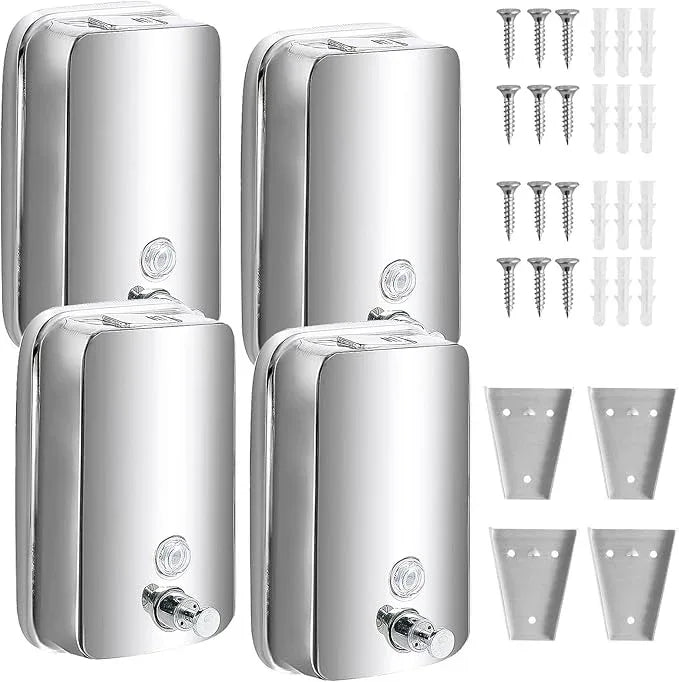4 Pack 1000ml Commercial Soap Dispenser Wall Mount, Stainless Steel Hand Soap Dispenser for Bathrooms, Refillable Hand Sanitizer Dispenser for Home, Hotels, Restaurants, Hospitals (Silver) - ModernBath