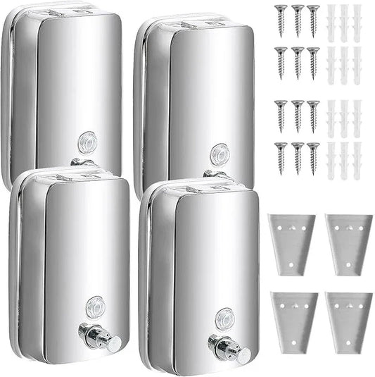 4 Pack 1000ml Commercial Soap Dispenser Wall Mount, Stainless Steel Hand Soap Dispenser for Bathrooms, Refillable Hand Sanitizer Dispenser for Home, Hotels, Restaurants, Hospitals (Silver) - ModernBath
