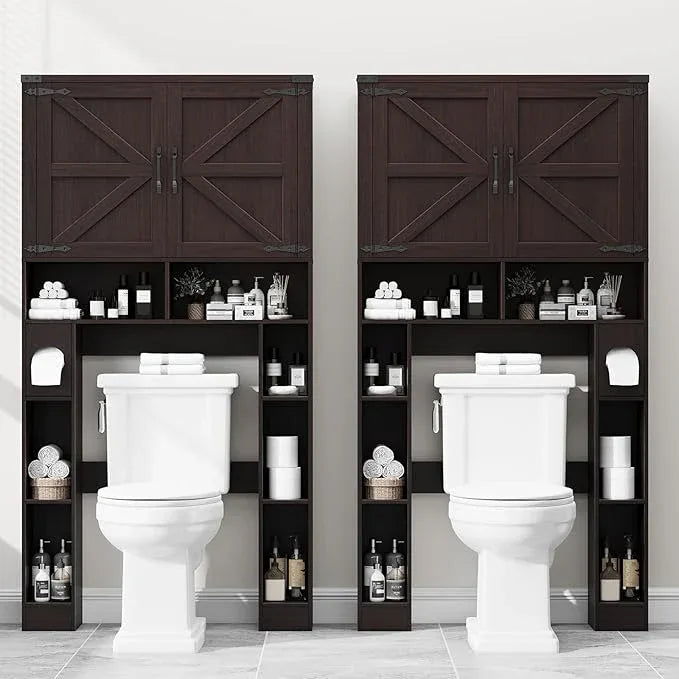 Vabches Over The Toilet Storage Cabinet, Farmhouse Storage Cabinet Over Toilet with 2 Barn Doors ，Toilet Paper Holder Stand，Home Space-Saving Toilet Rack, for Laundry, Restroom, Bathroom(Walnut) - ModernBath